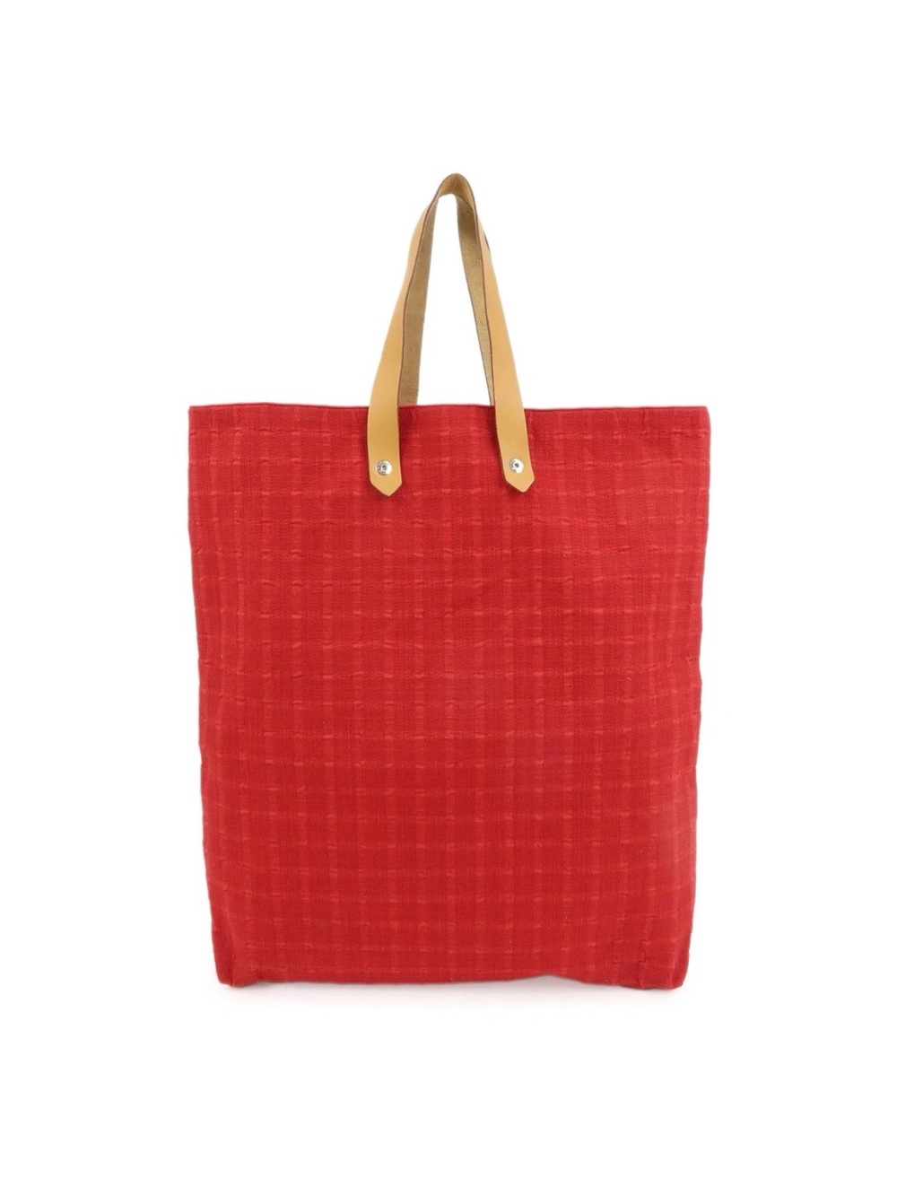 HERMES Red Amedaba GM Canvas Leather Tote Bag Hand Bag